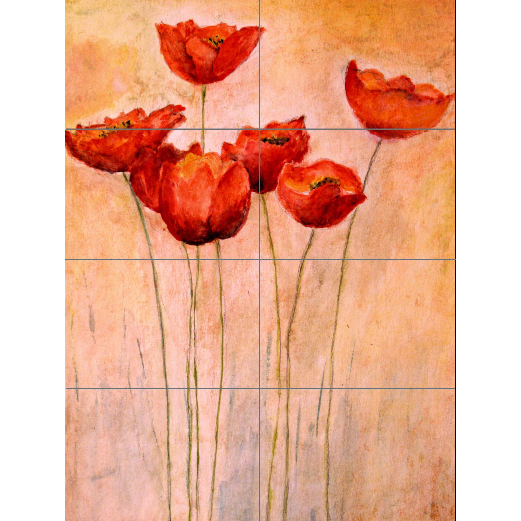 Artery8 Flower Red Poppies Painting XL Giant Panel Poster (8 Sections)