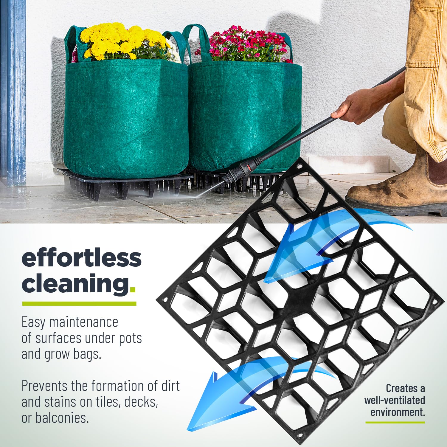 Paquete de 5 espaciadores para macetas con 50 clips, elevador de plantas resistente para drenaje y aireación del suelo, reduce la acumulación de agua y el contacto con las raíces, soporta hasta 75 kg