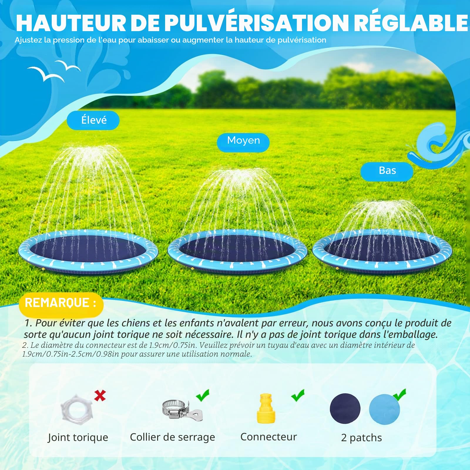 Nobleza Piscine pour Chiens, D100cm/39in, 0.55cm Épaississant Tapis de Jeu d'eau pour Chiens avec Éclaboussures et Antidérapant, Jouet de Jardin Portable Durable