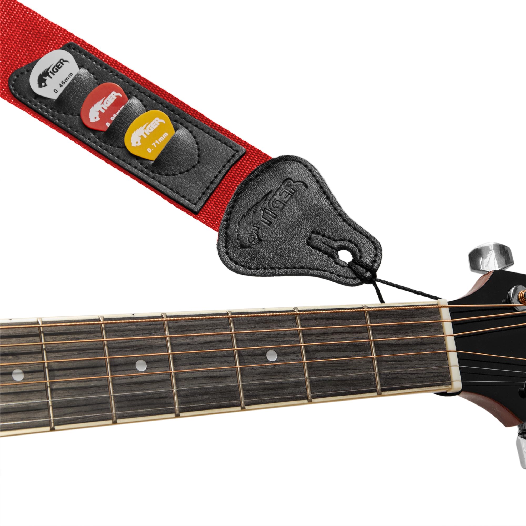 Tiger Sangle et médiators pour guitare, Nylon, Rouge, Taille unique