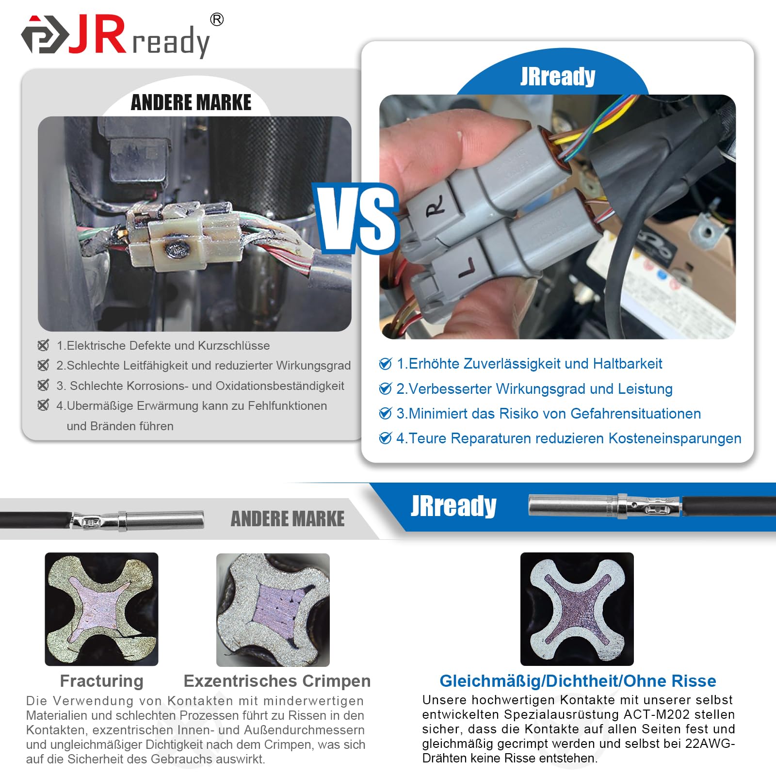 JRready DT Conector Kit 604 PCS Incluyendo Crimping Herramienta ACT-M202 Deutsch Conector 2 3 4 6 8 12 Polos IP68 Impermeable Tamaño 16 Deutsch Terminal 16-20 AWG Herramienta Reparación Automotriz