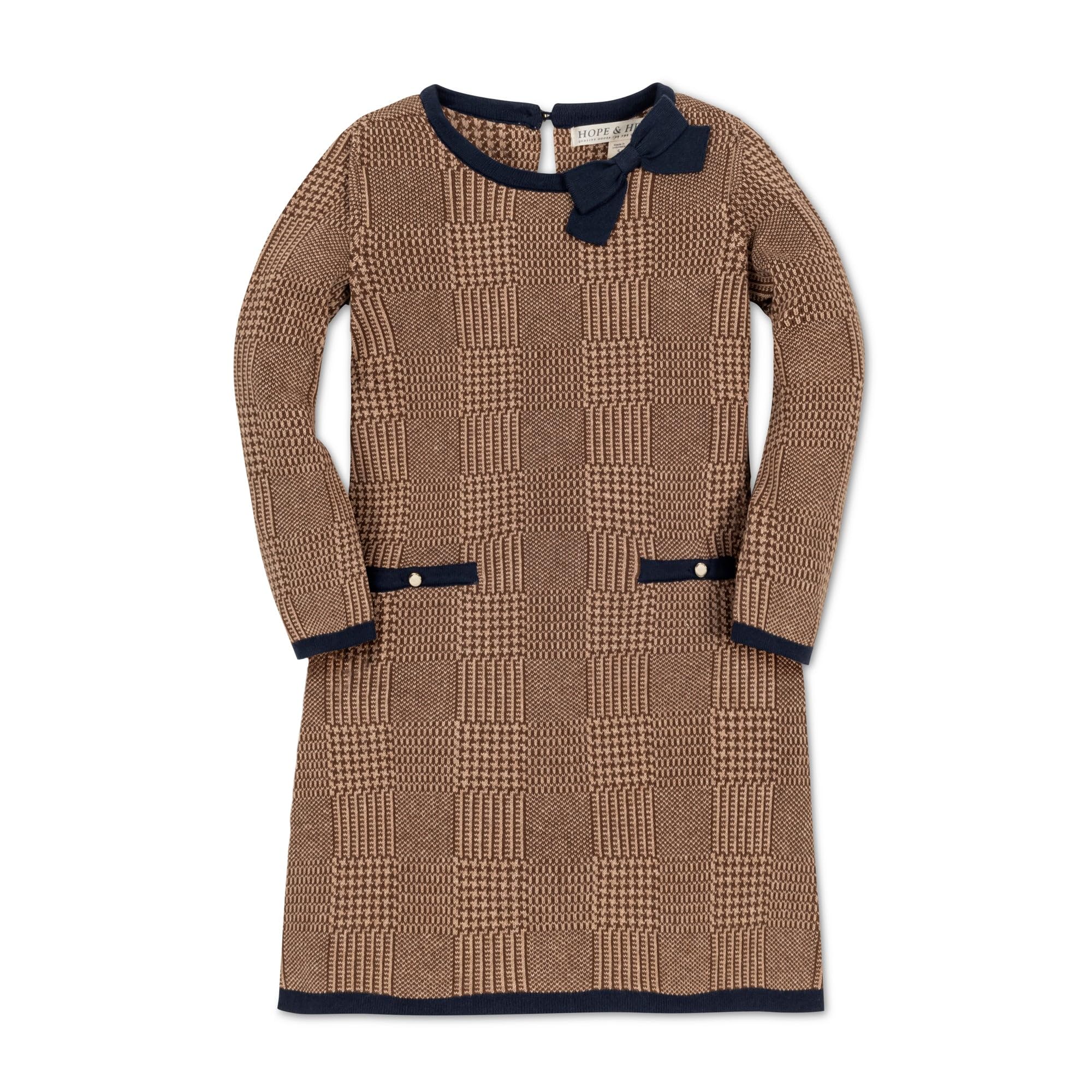 Hope &amp; Henry Girls' Long Sleeve Bow Detail Intarsia Sweater Dress
