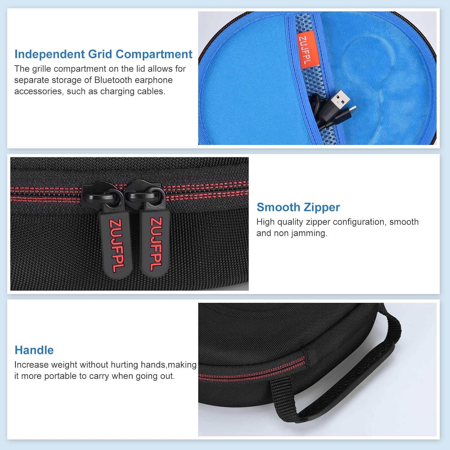 EVA Hard Case for JBL Live 770NC/670NC/660NC/650BT/460NC/400BT/500BT and JBL Tune 770NC/710BT/720BT/700BT/750BT/520BT/510BT/760NC/660NC/500/E45BT Wireless Headphone(Black Case+Inside Blue) - Image 2