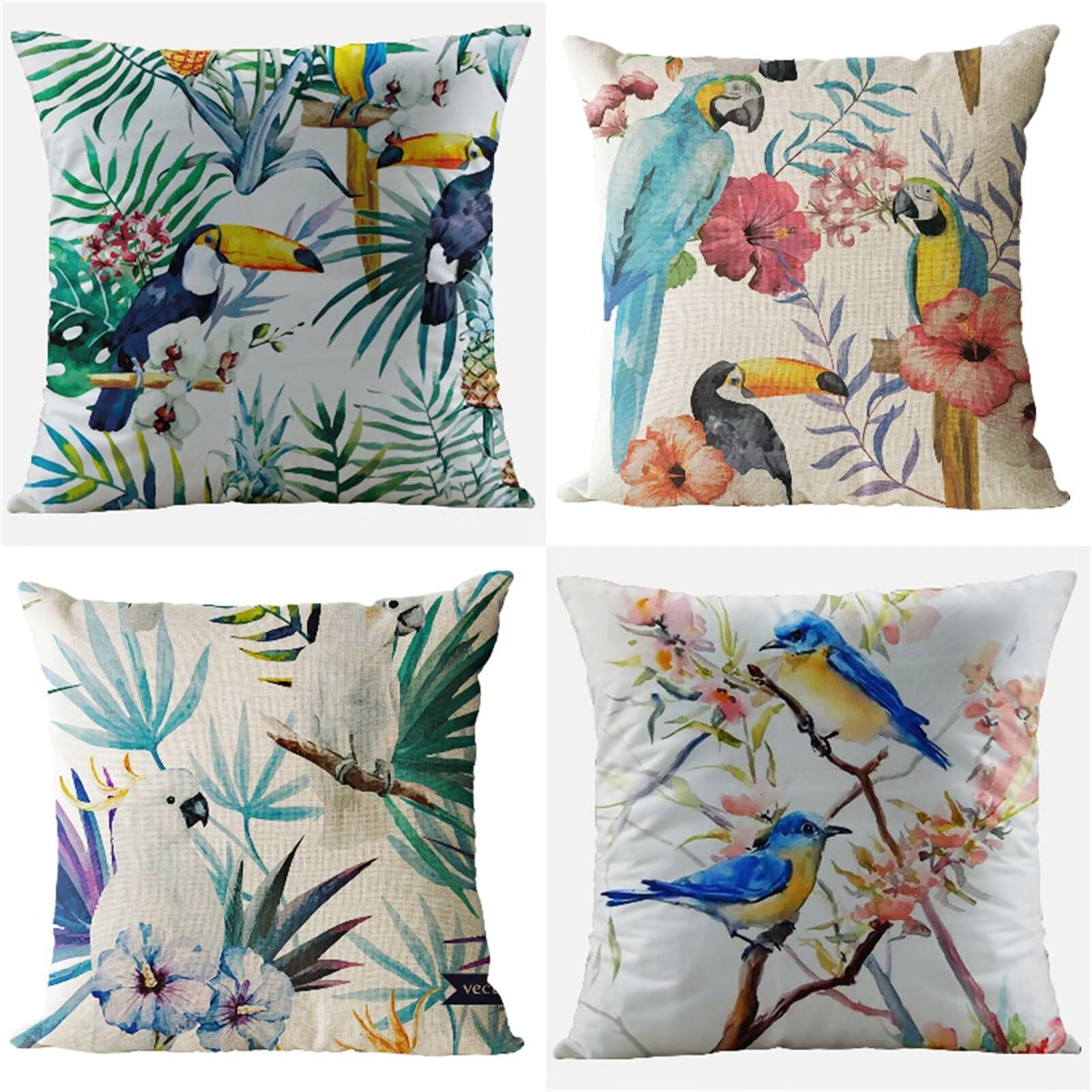 Juego de 4 Azul Moderno Fundas de Cojines, Pájaro Cojines Decoracion Impermeable 45x45cm,Otoño Fundas Cojín Lino Decorativas para,Sofá Sala de Estar Exterior Jardín Cojin, Cremallera Oculta HY-632
