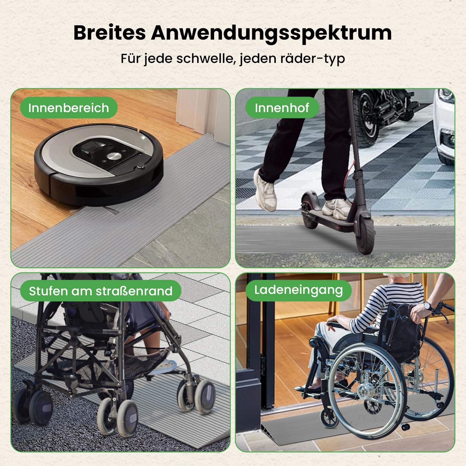 GEEKHOM Türschwellenrampe 100x10x2,5 cm, Selbstklebende TPE Rampe für Saugroboter Rollstuhl Kinderwagen & Elektroroller, Rutschfestes Übergangsprofil (Grau)