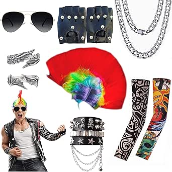 Ezuwail Déguisement Année 80 Femme Costume Année 90 Chemise Hip Hop Leggings Sac Lunettes De