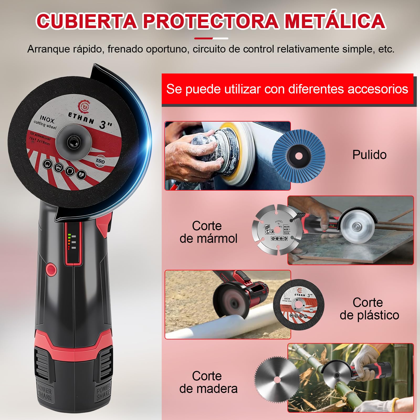 Mini Amoladora Angular Bateria, 19500rpm 76mm Mini Radial Bateria Con 2 Baterías 1300mAh 12V Y Discos Para Cortar Y Pulir, PequeñA Amoladora Inalambrica Para Esmerilar, Pulir, Cortar