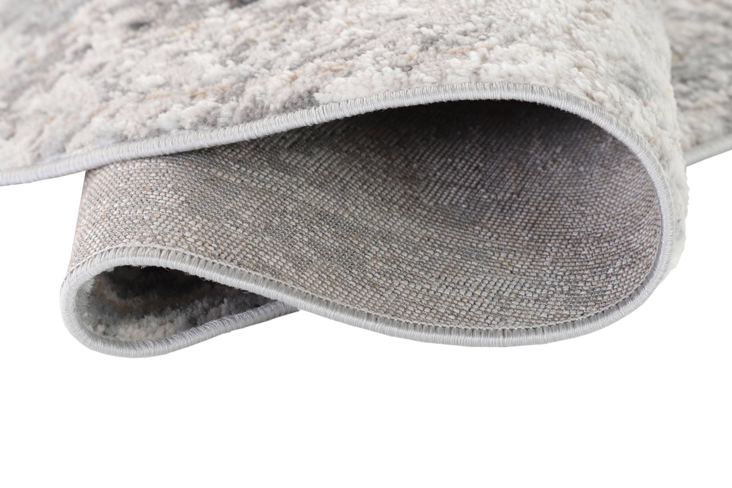 TAPISO Valley Rund Teppich Kurzflor Vintage Grau Blumen 160 x 160 cm | Rahmen Orientalisch Used Effekt Meliert Verwischt Wohnzimmer Schlafzimmer OEKO-TEX