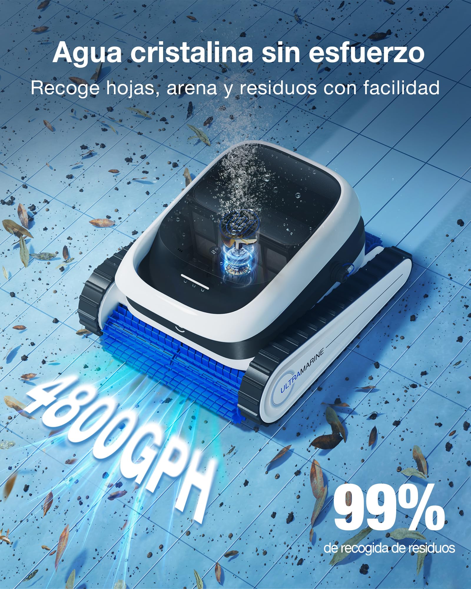 ECOVACS Ultramarine P1 Robot Piscina, Batería de 180min, hasta 180m², Succión UltraPure de 4800 GPH, Control por App., Filtro de Doble Capa, Navegación SmartNavi