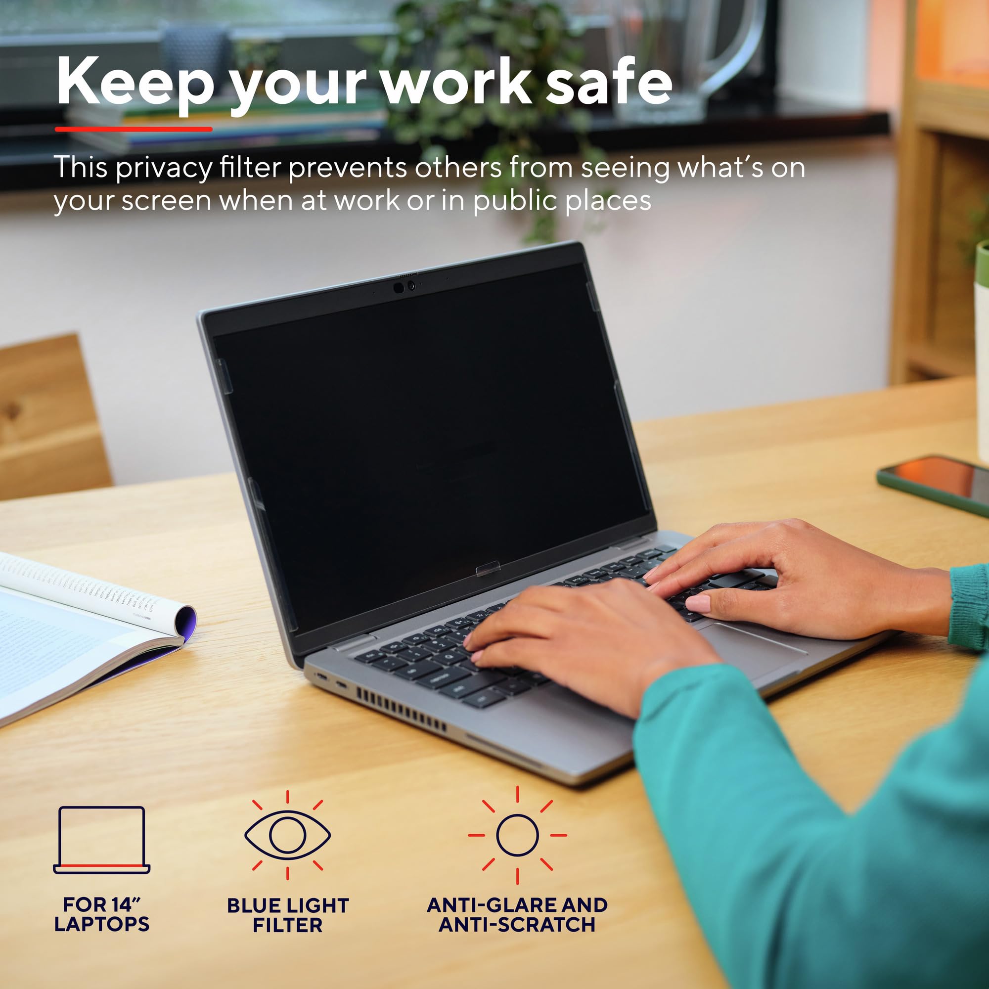 Trust Primo 14 Inch Laptop Privacy Screen Protector with Blue Light Filter, 60° Viewing Angle, Touch Screen Compatible Anti-Scratch Anti-Glare Computer Screen Shield for HP Lenovo Acer Dell Asus