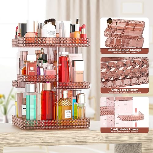 Miniatura 6 de Famitree Organizador giratorio de maquillaje giratorio para tocador, rotación de 360 grados con 6 capas ajustables, organizador de cuidado de la