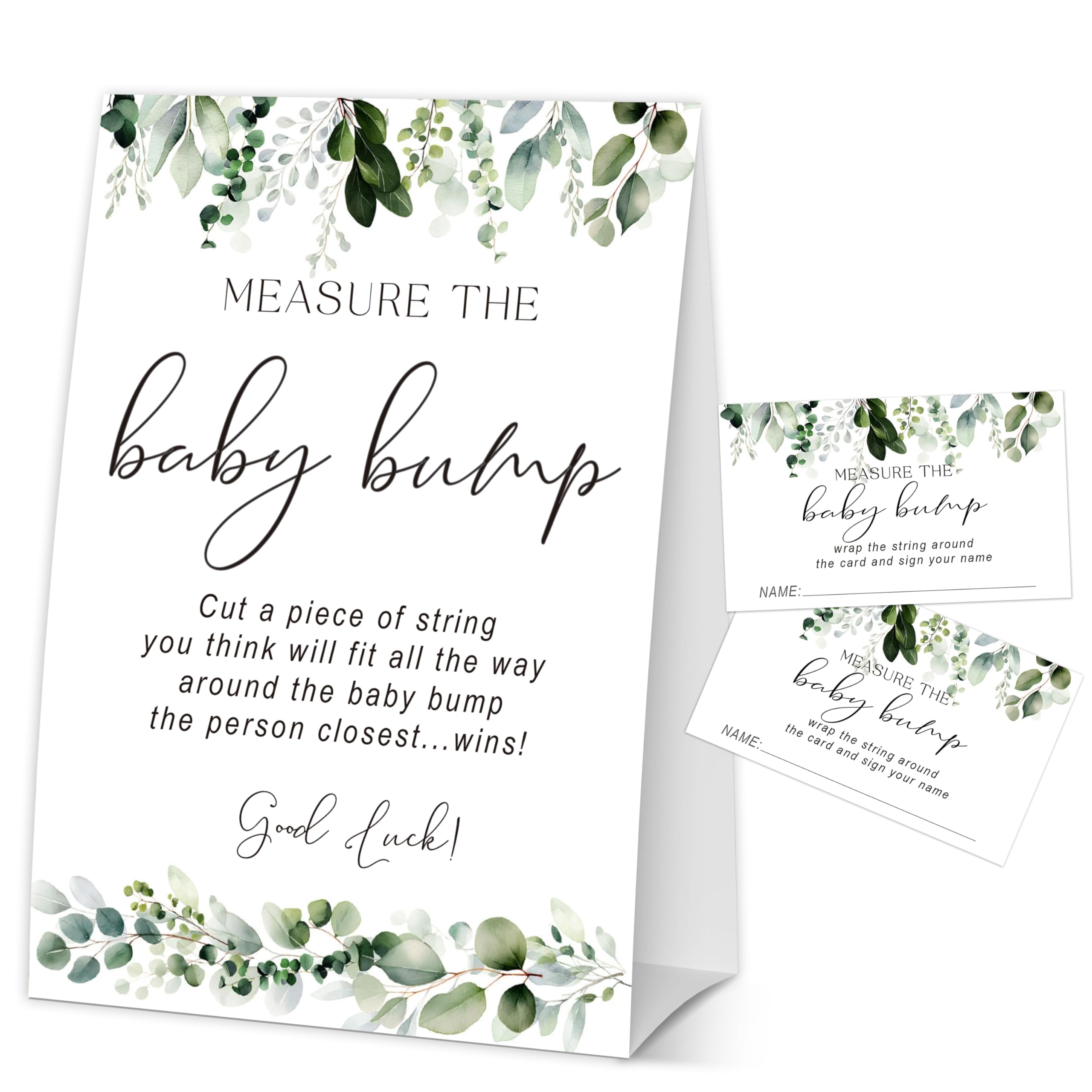 GOLRMC Baby in Bloom How Big is Mommys Belly Game, Measure The Baby Bump Baby Shower Game, Greenery Baby Shower Party Decorations & Supplies, 1 Sign &