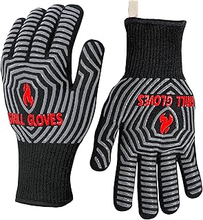 QUWIN BBQ Gloves, Oven Gloves, 1472℉ Extreme Heat Resistant,Grilling Gloves Silicone Non-Slip Oven Mitts, Kitchen Gloves for BBQ, Grilling, Cooking, Baking-1 Pair… (Black, One Size Fits Most)