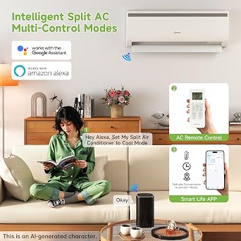 Real Relax 9000 BTU Mini Split Heat Pump, 115V Inverter WiFi Alexa | 19 SEER2, 0.75 Ton Heat Pump, 450 Sq.Ft,Pre-Charged R454B Refrigerant, Installation Kit Included