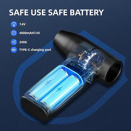 Miniatura 6 de Soplador eléctrico de aire con mini aspirador de 5 velocidades de mano 2 en 1 luz LED inalámbrica USB-C para computadoras, teclados, electrónica,