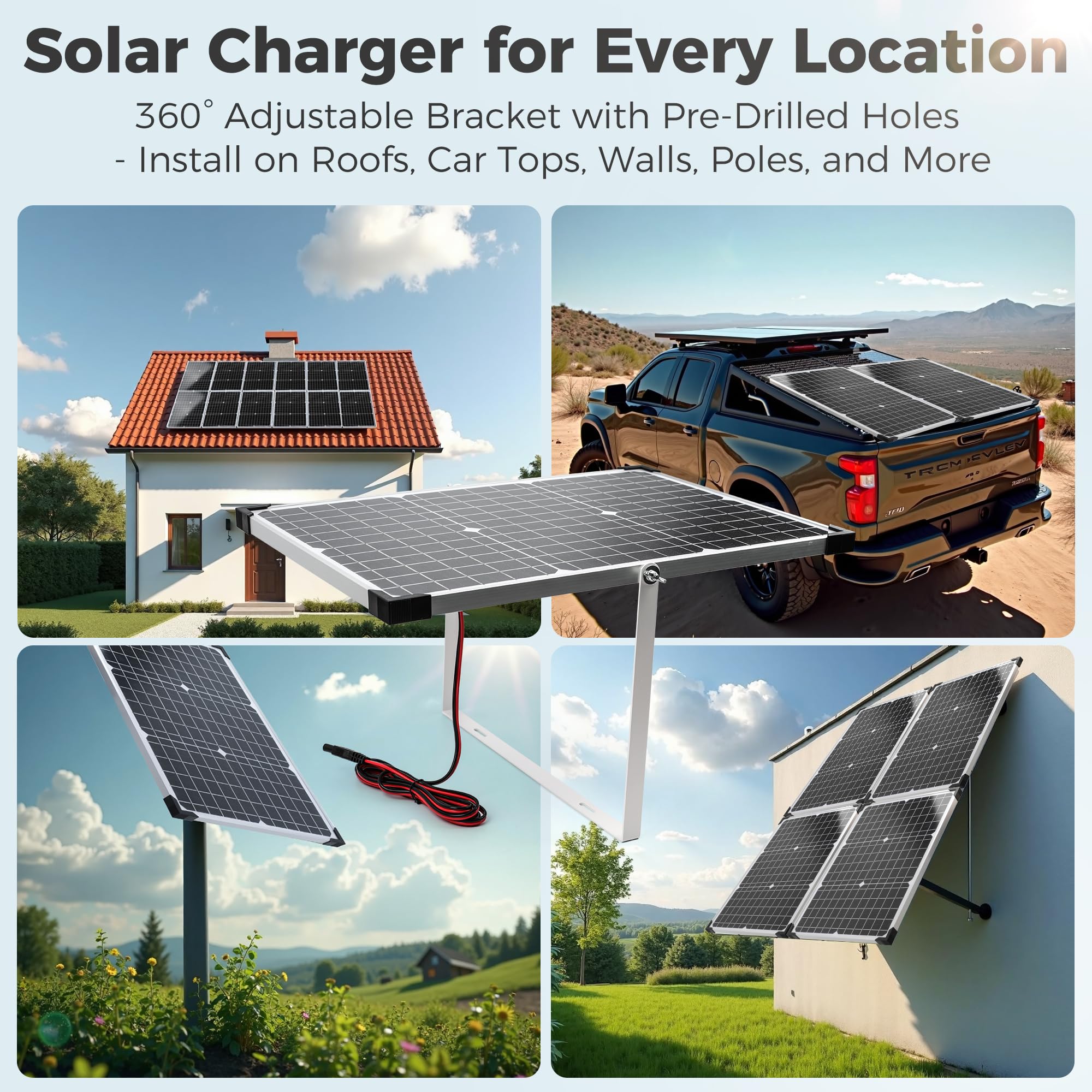 Voltset Kit de panel solar de 30 W y 12 V, cargador de batería solar monocristalino + controlador de carga MPPT de 10 A + soporte de montaje ajustable para coche, RV, barco, motocicleta, abridor de