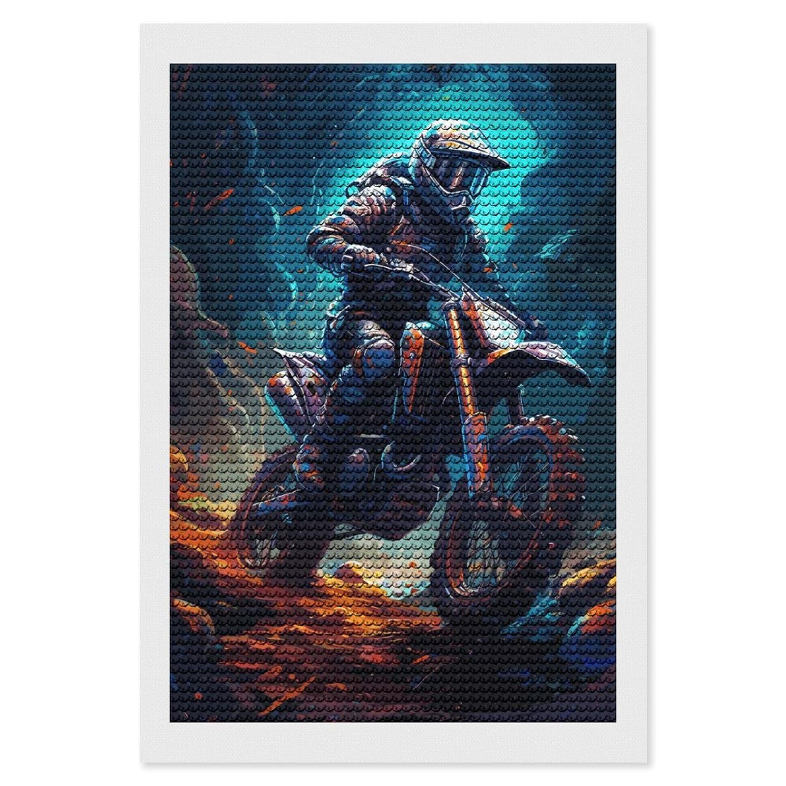 Junmoney Dirt Bike Astronaut Sport Diamond Painting Canvas Set 8"x12", Mindful Craft Activity, Nice Detail and Sparkle, Farmhouse Decor, Birthday Gift