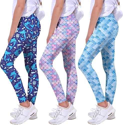 Quedoris Leggings estampados para niñas, pantalones de yoga, paquete múltiple de leggings para niños de 3 a 13 años
