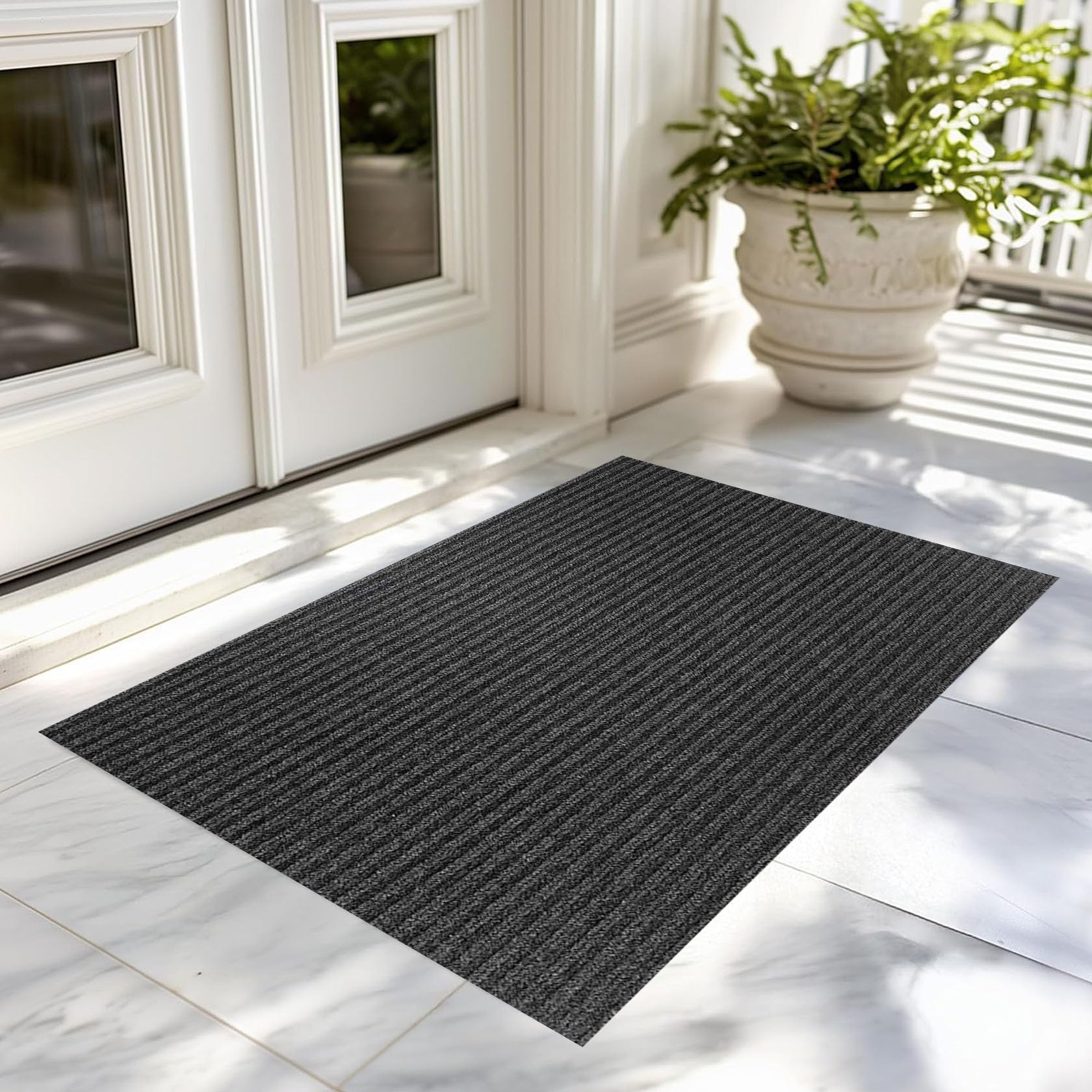 XUCHOU Washable Dirt Trapper Door Mats 48 x 75 cm Absorbent, Non-Slip, Rubber Backed Dust Mat Non-Slip Entrance Rug for Entrance, Inside, Kitchen, Black