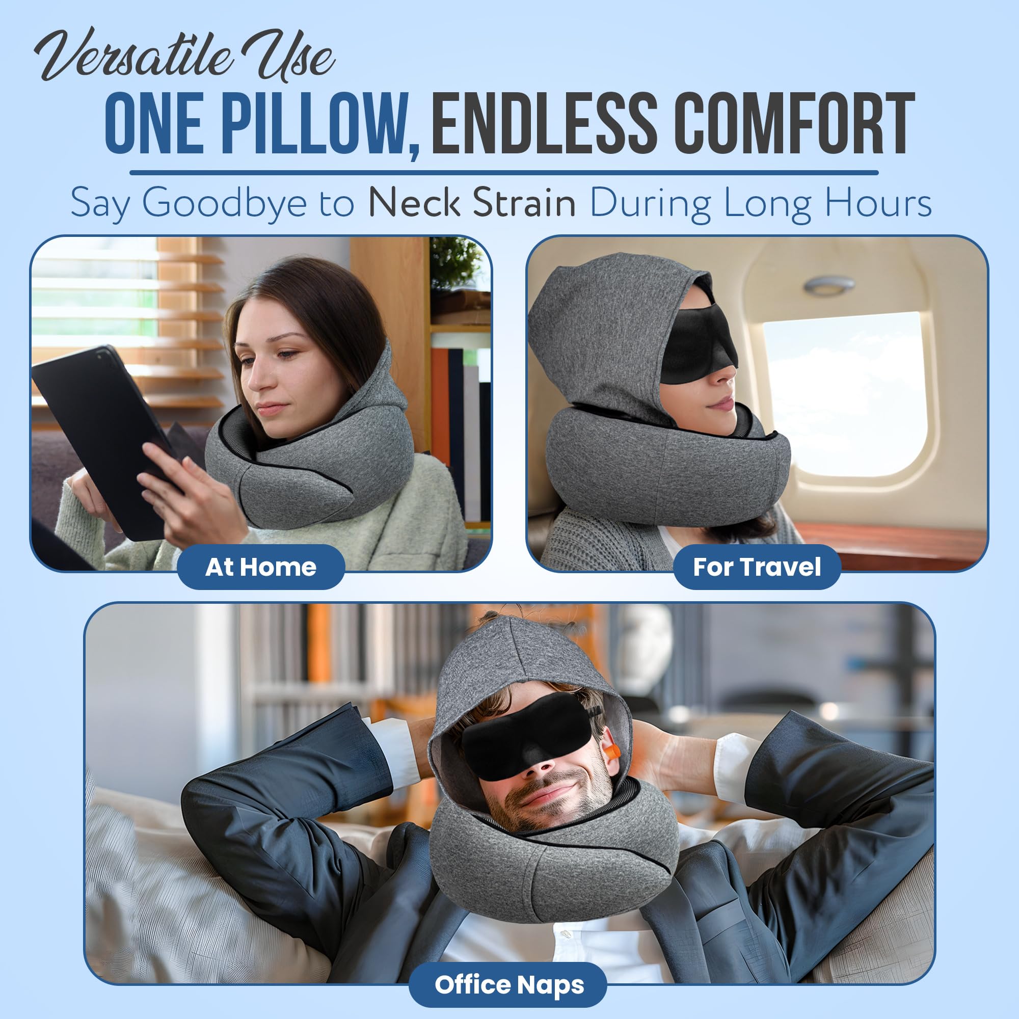 Maxzeker Airplane Pillow For Long Flight - Memory Foam Travel Pillow. Washable, Comfortable Breathable Cover. Carry Bag.Travel Neck Pillows For Airplanes, Best For Fong Flights, Home Use And Car Rides