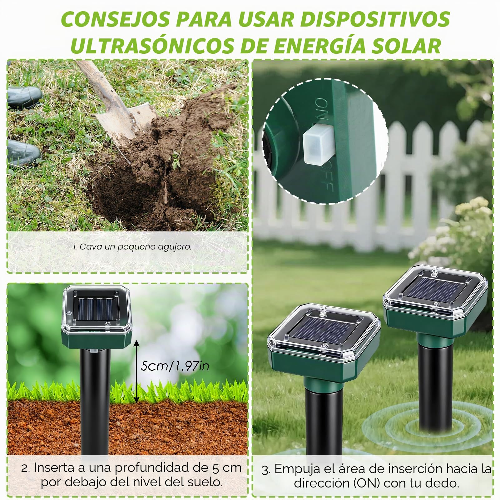 4 Piezas Ahuyentador de Topos Solar y Ultrasónico, Repelente para Topos, Ratas, Serpientes, Conejos, Ardillas y Ratones en el Jardín y para Cámping, Impermeable