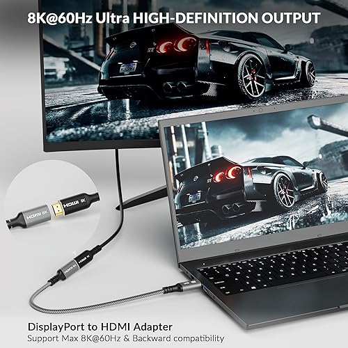 Miniatura 4 de Adaptador DisplayPort a HDMI de 8K, unidireccional DP 1.4 macho (fuente) a HDMI 2.1 hembra (pantalla), conector DP macho a HDMI 8K a 60Hz, 4K a
