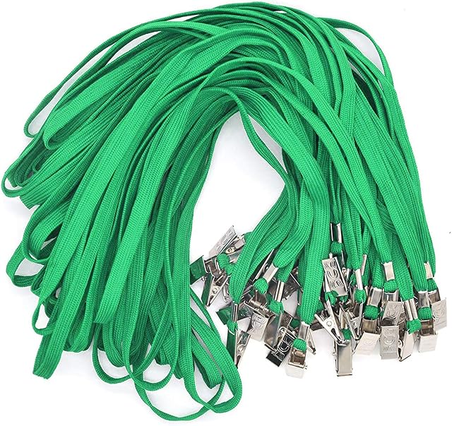 Bird Fiy Green Lanyards 100 Pack Bulk Badge Lanyards with Clip Neck Flat Lanyard with Badge Lanyard Bulldog Clip