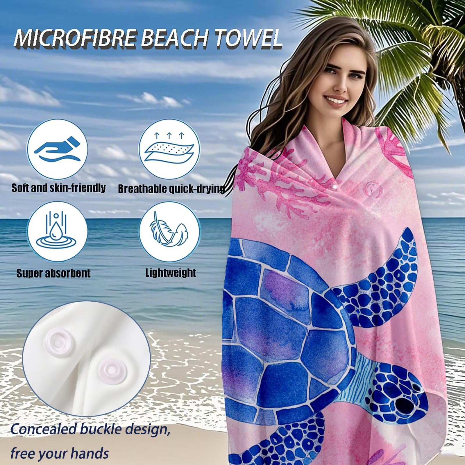 Telo Mare Microfibra, Telo Mare Grande 200 x 100 cm Set da 2, Antisabbia Asciugatura Rapida Assorbente Salvietta da Spiaggia Asciugamano per Palestra Piscina Viaggi Sport Picnic, Regali Donna Q-647