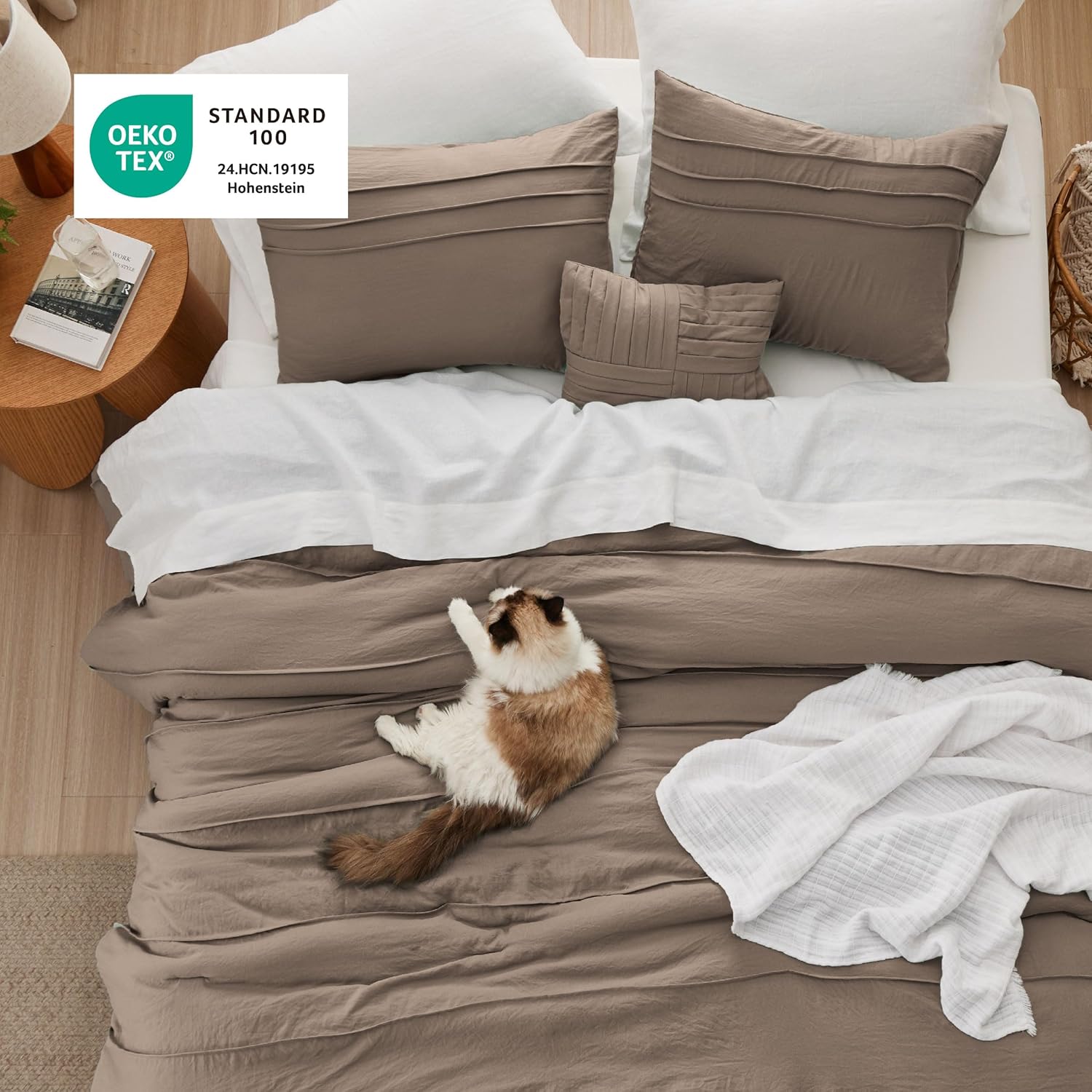 Bedsure Queen Comforter Set - 4 Pieces Pinch Pleat Bed Set, Brown Boho Bedding for All Season, 1 Soft Comforter, 2 Pillowcases, 1 Decorative Pillow - Image 3