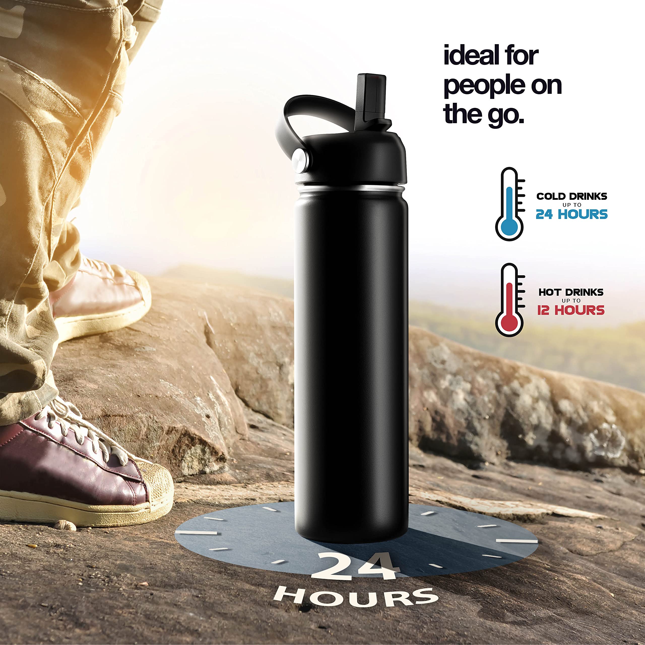 Botella deportiva y taza de viaje para bebidas frías y calientes, boca ancha, botella de agua deportiva con aislamiento de doble pared para senderismo, ciclismo y actividades, sin BPA