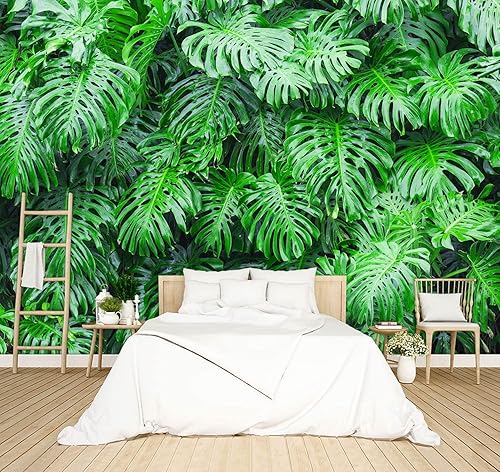 BZHXBZ - Papel tapiz botánico tropical 3D para dormitorio, planta de hojas verdes, murales de Monstera, decoración estética de habitación, sala de