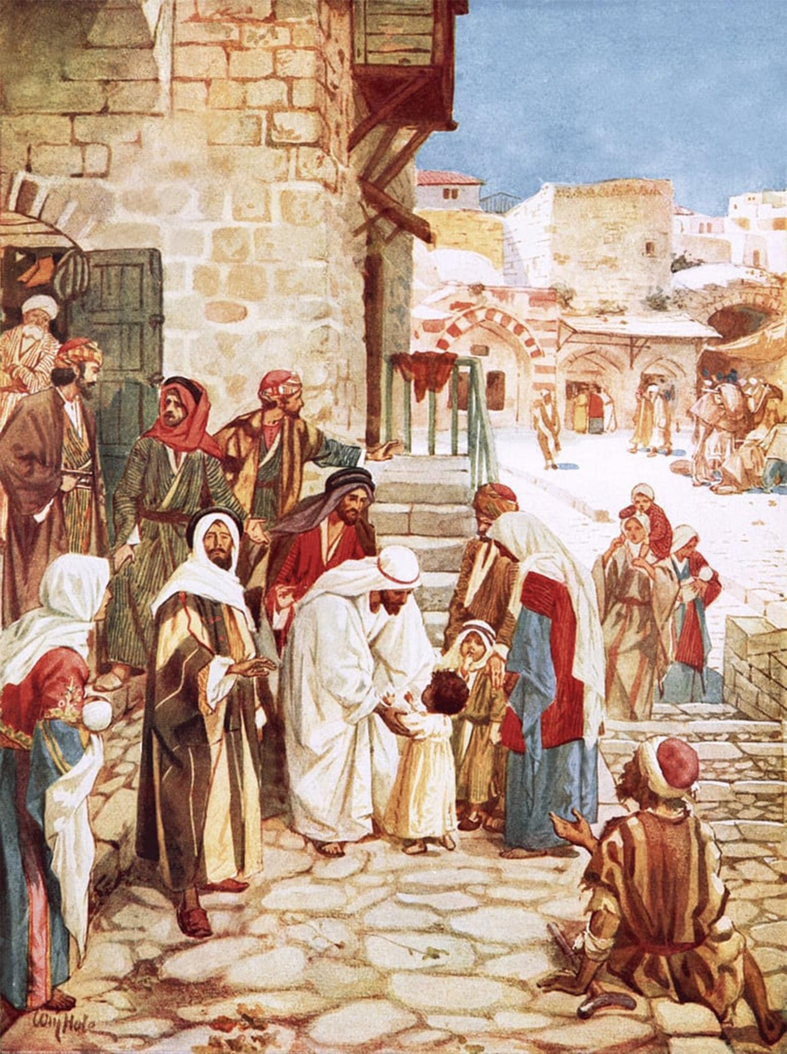 ARTXLXXBN Famous Painting Canvas Artwork Graffiti Print Jesus Blessing Little Children by William Brassey Hole Portrait Canvas Image for Home Decor 60x90cm