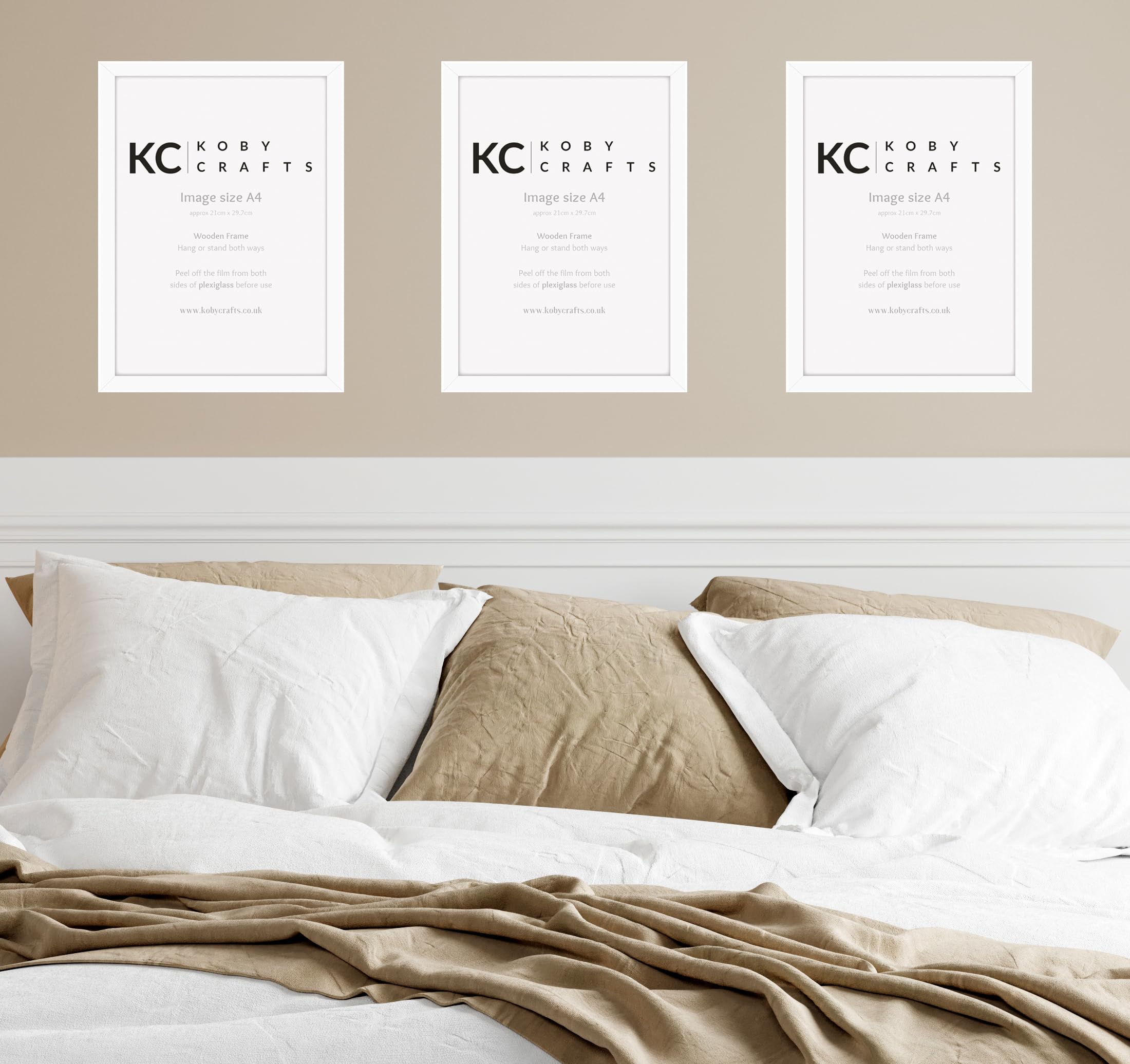 Koby Crafts 3 Pack White Wooden A4 Photo Frames - 21x29.7cm, Tabletop or Wall Mount, Free Stand or Hang Portrait/Landscape - Image 4