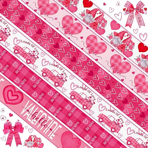 Tigeen 6 rollos de 30 yardas de cinta de arpillera para el día de San Valentín, lana cuadriculada, color rosa, camión, enano, para envolver regalos,