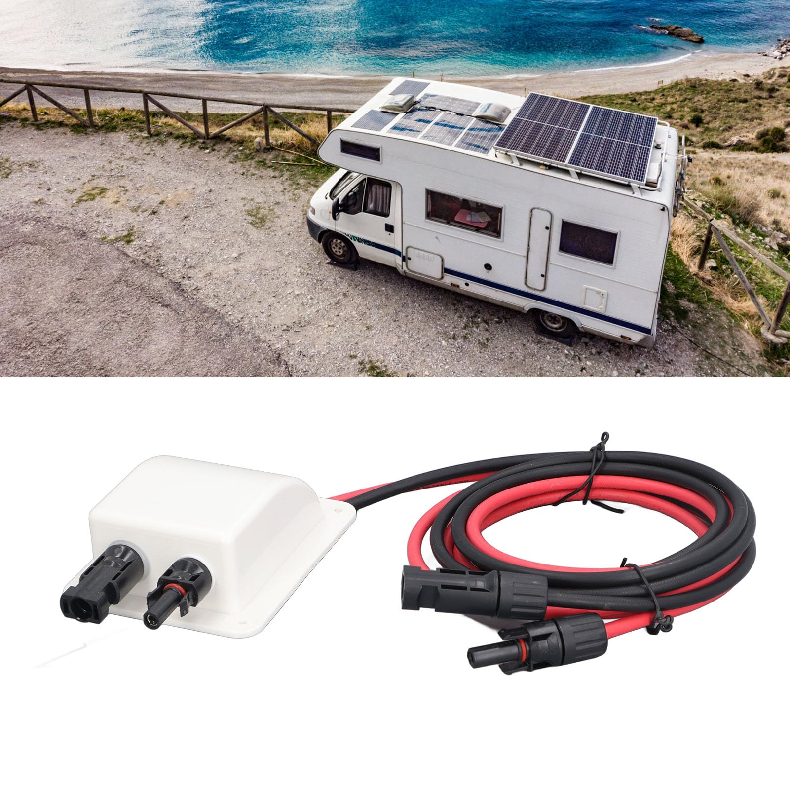 flexman Solar Doppelkabeleinführungsdose, wasserdichte Solar Anschlussdose mit 2 M Langem 10 AWG Verlängerungskabel für Den BAU von Wohnmobilen, Fahrzeugen und Schiffen
