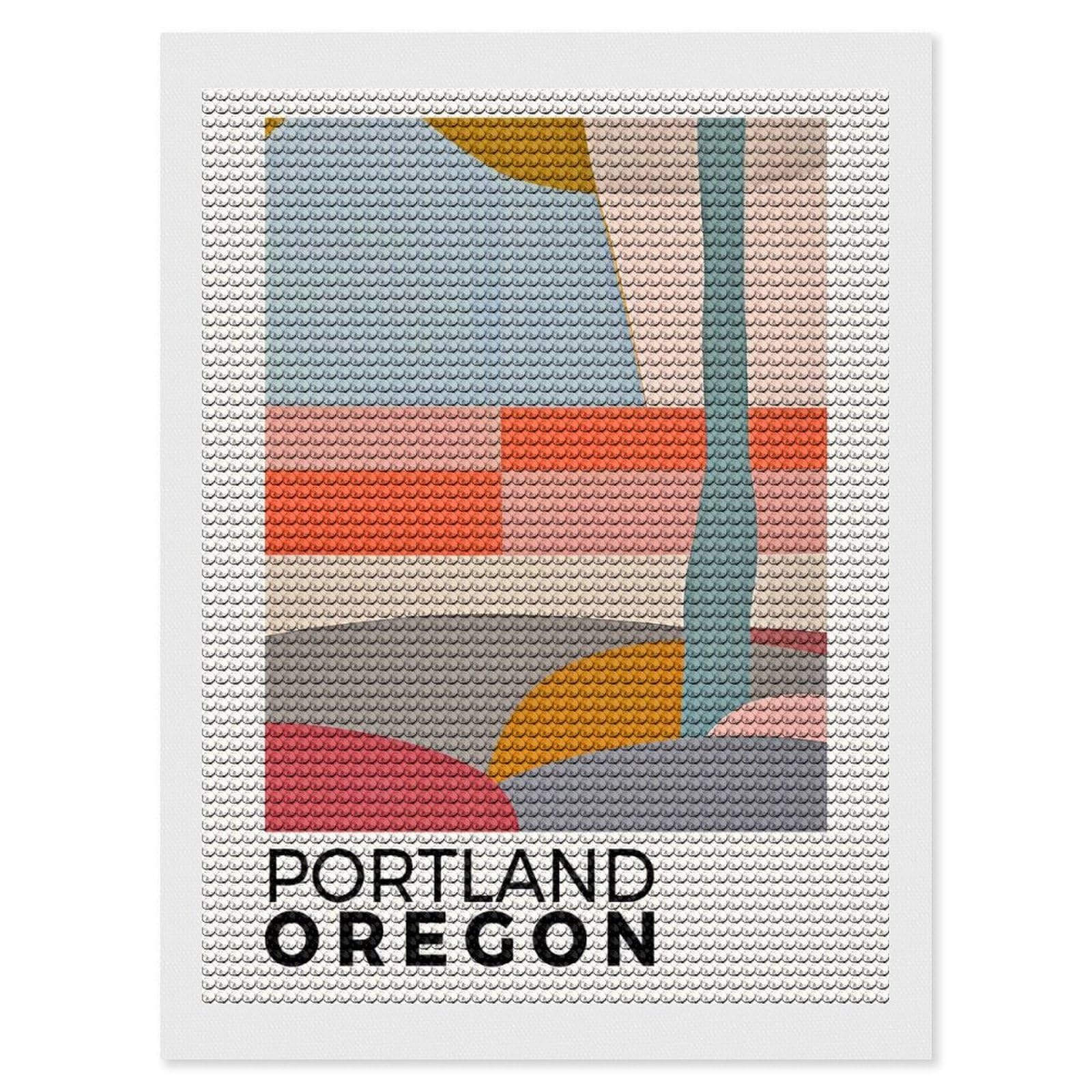 Junmoney Portland Oregon Round Drill Diamond Painting 12"x16", for Women, Relaxing DIY Hobby, Bedroom Decor, Christmas Gift, Adhesive Canvas