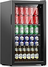 WIE Getränkekühlschrank Mini Kühlschrank mit Doppelte Glastür mit Verstellbaren Ablagen Indoor Outdoor Klein Bierkühlschrank Wendetür Leise 86 Liter 120 Dosen für Soda/Bier für Zuhause/Küche/Bar/Büro