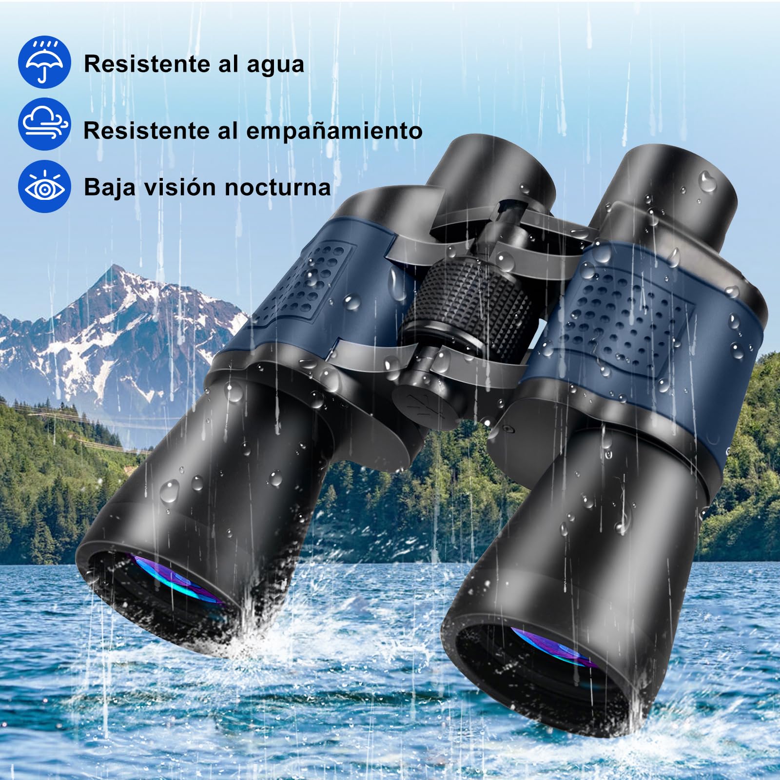 Prismáticos Profesionales 20 X 50, Binoculares para Adultos con prismas BAK-4 y Lentes FMC, Antiniebla e Impermeables con Adaptador para Smartphone de Aves, Caza, Senderismo (Azul) — view 4