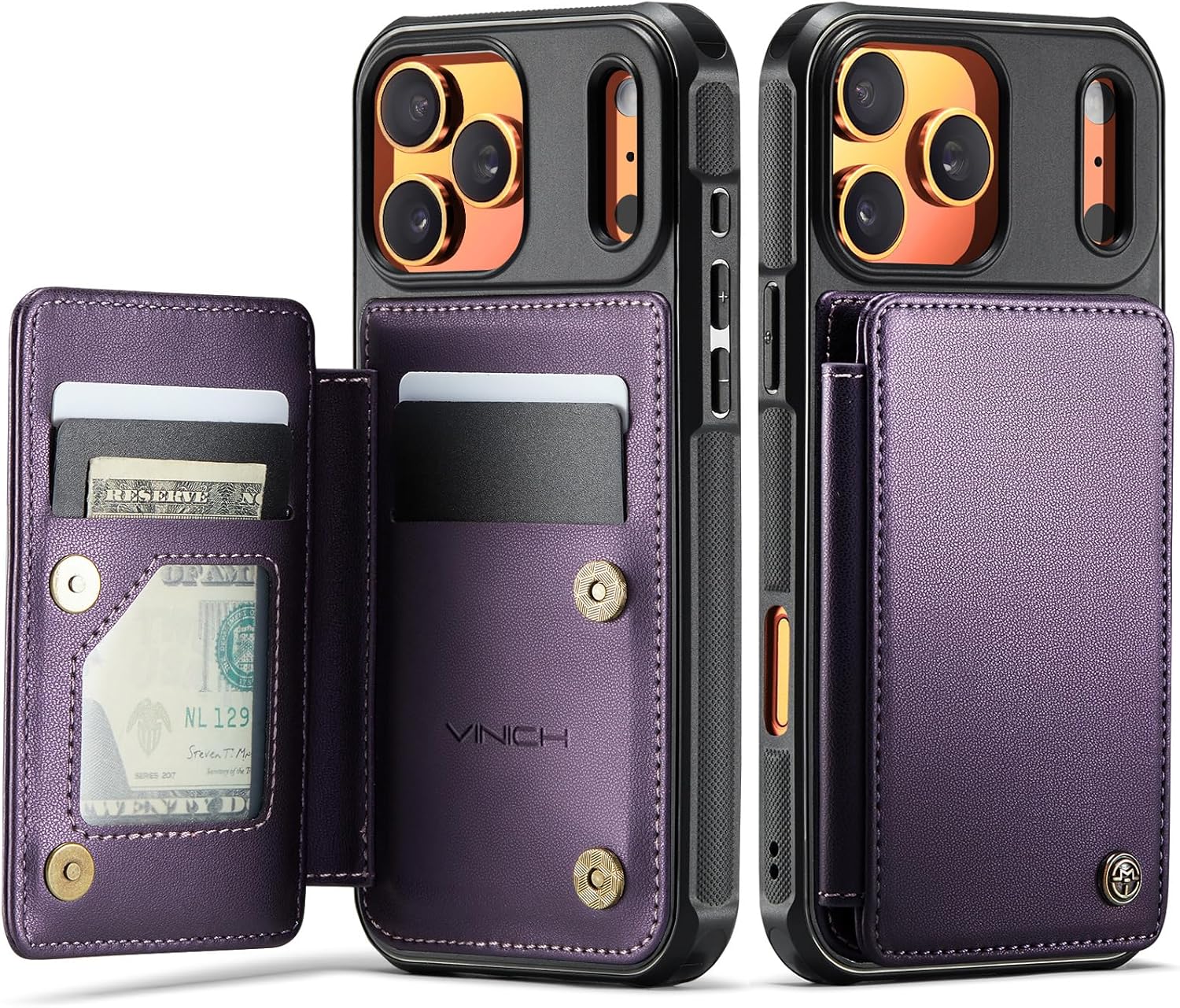 vinich for iphone 17 pro max wallet case with card holder, rfid blocking credit slots kickstand shockproof phone cover fit for iphone 17 pro max 6.9" purple for iphone 17 pro max - 6.9'' purple