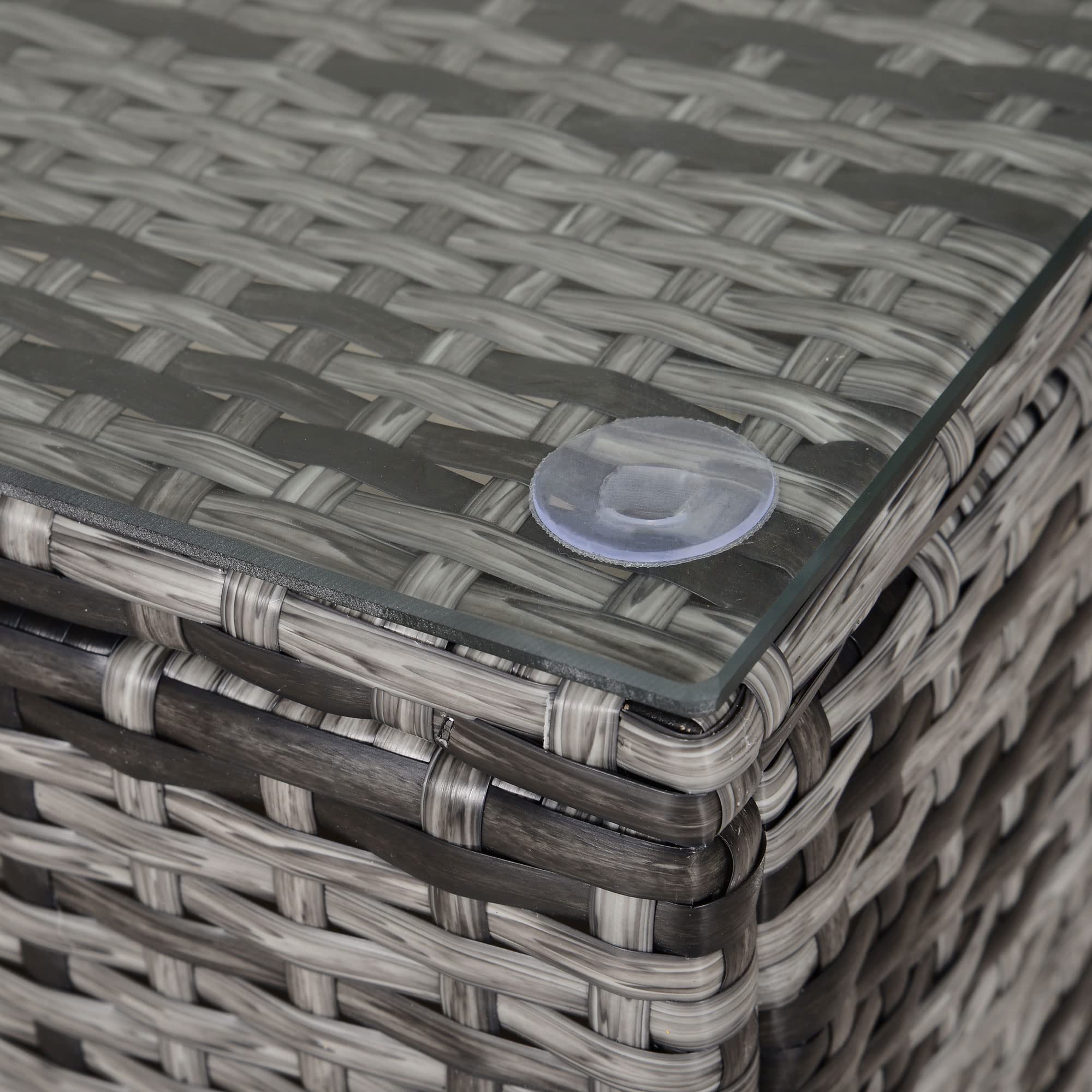 Outsunny Tavolino da giardino rattan sintetico vetro temperato 85x50x39 cm Grigio