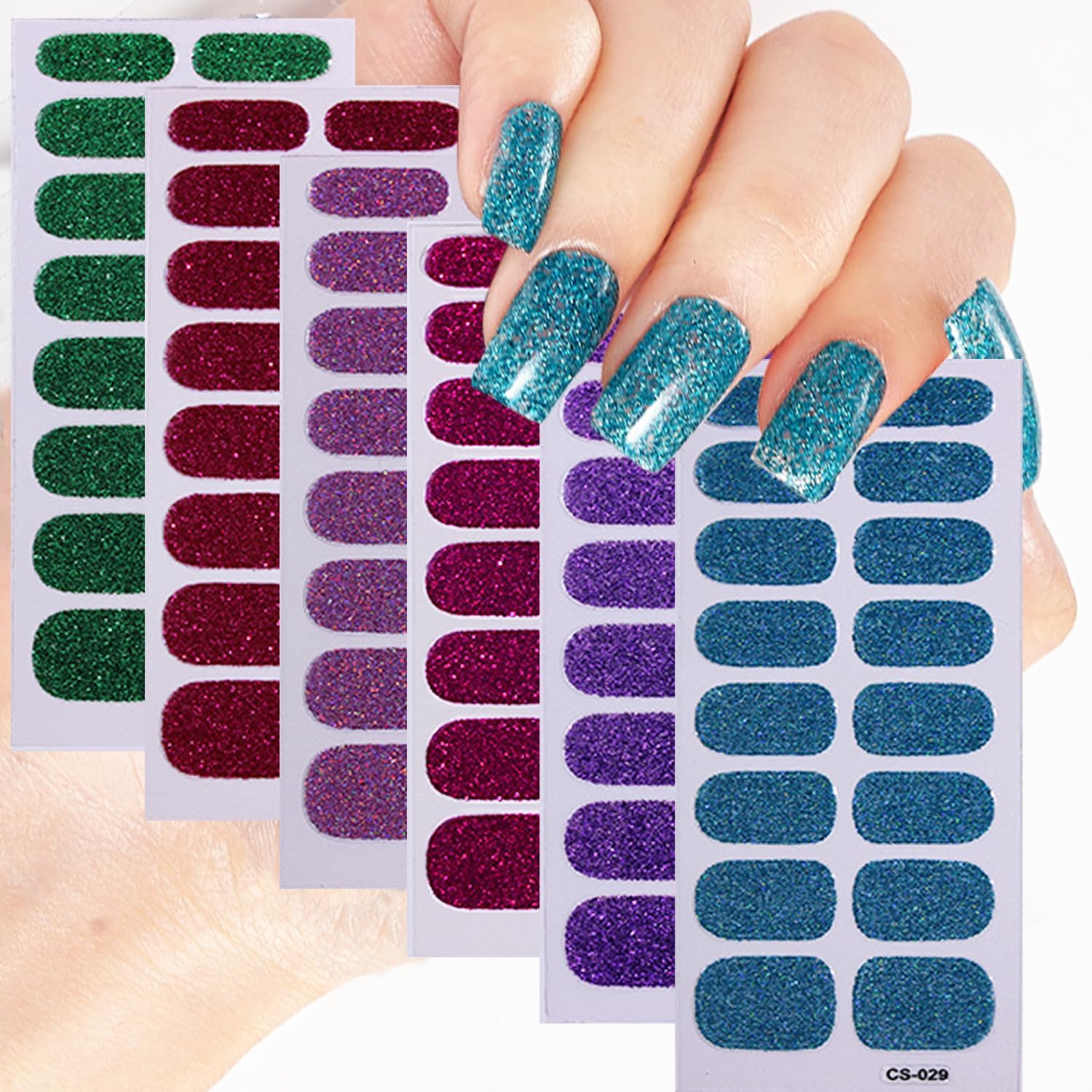 Amazon.com: 6 Sheets Solid Color Nail Polish Strips with Glitter ...