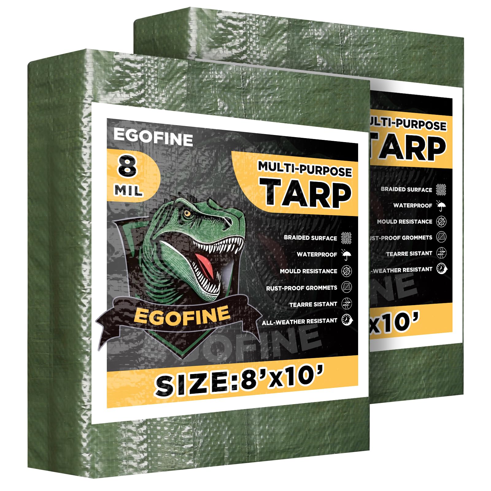 Tarpaulin 2x3m, 2 Pack Tarpaulin Waterproof Heavy Duty, Large Camping Cover Sheet with Metal Grommets, Multipurpose Groundsheet with UV Protection, Weatherproof & Frost-Resistant,8 Mil,Green
