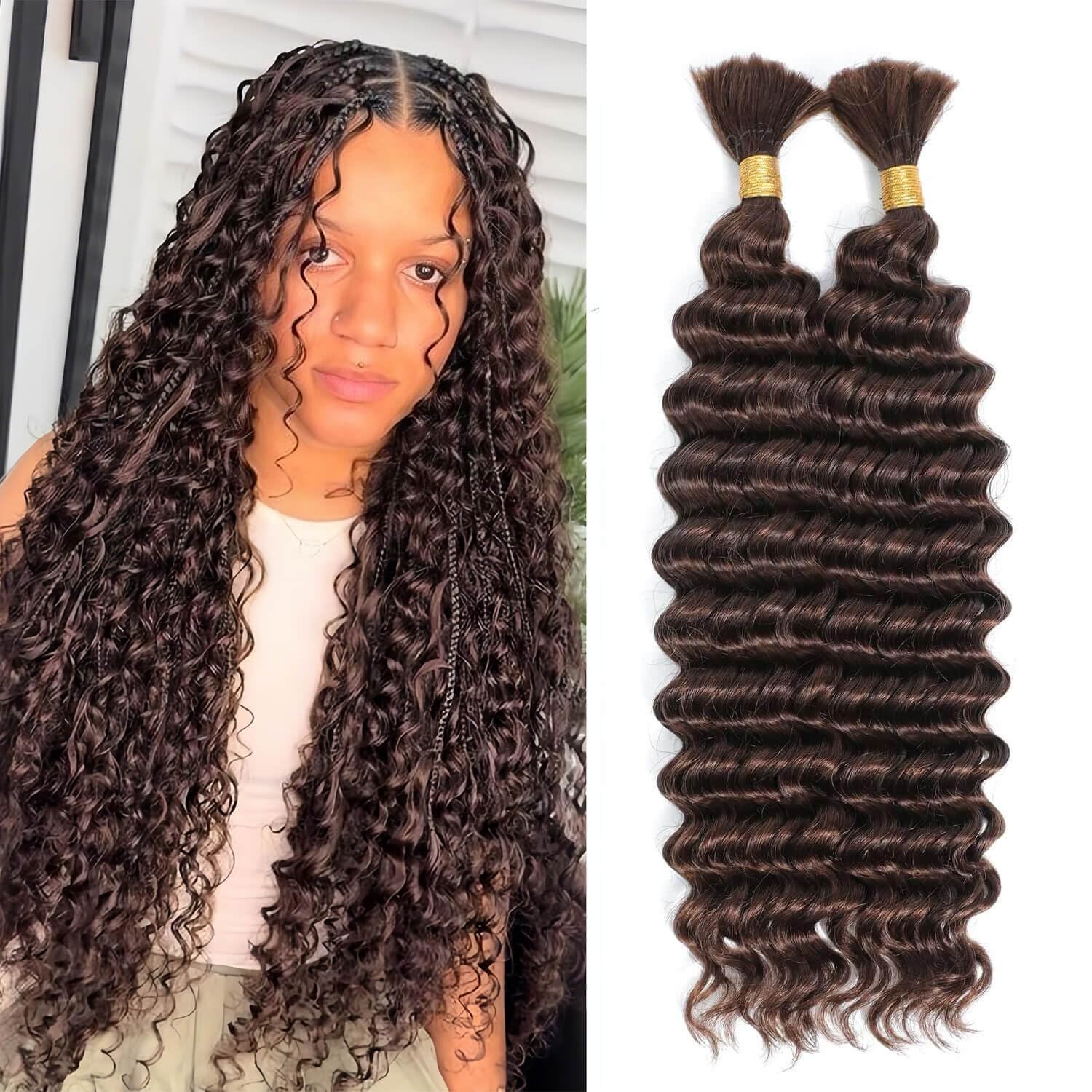 Flyroseing Dark Brown Human Braiding Hair, Boho Braids Human Hair extensions for Braiding #4 Color