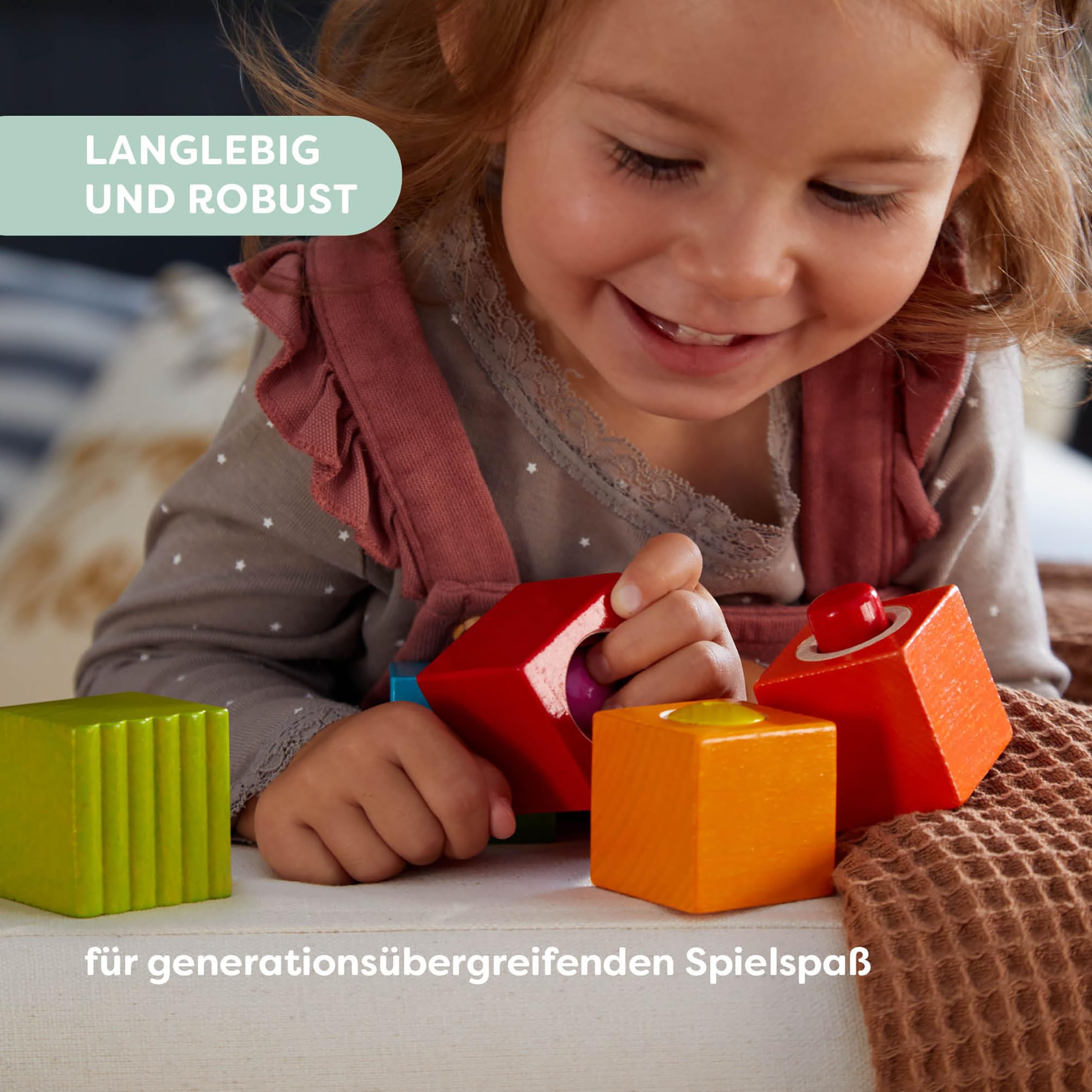 HABA Entdeckerbausteine Klangspaß – 6 Klangbausteine aus Holz für Baby & Kleinkind ab 1 Jahr, Musikspielzeug & Montessori Spielzeug zur Wahrnehmung ab 12M – 2014451001, Edition 2026