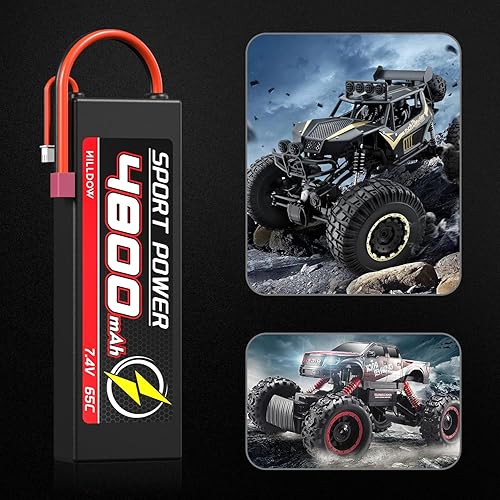 Miniatura 5 de Hilldow Batería Lipo RC de 7.4 V 2S 65C 4800 mAh Lipos Hard Case Baterías recargables con conector Traxas para automóviles 18 110 RC Vehículos de