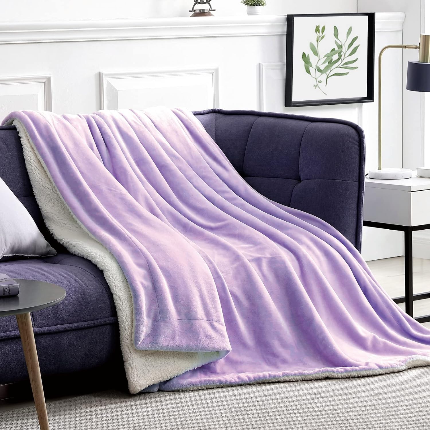 Walensee Sherpa Fleece Blanket (Throw Size 50”x60” Lavender