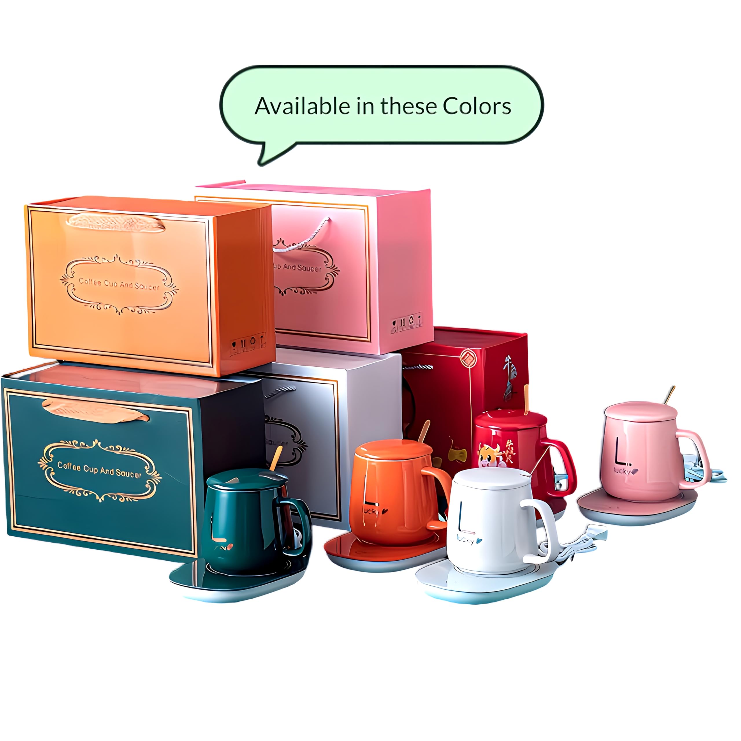 Pink Smart Beverage Coffee Tea/Mug Warmer (Ceramic) with Cup Warmer Set with Gravity Sensing Auto Shut Off Heating Plate for Home Office Hostel Kitchen Conference Room - Milk Tea Christmas/Newyear