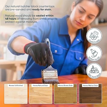 Hevea Solid Wood Butcher Block Countertop, Unfinished Butcher Block Table Top for DIY Washer Dryer/Island/Kitchen Countertop, 3ft L x 25 W, 1.5in Thick (36''L x 25''W x 1.5''Th)