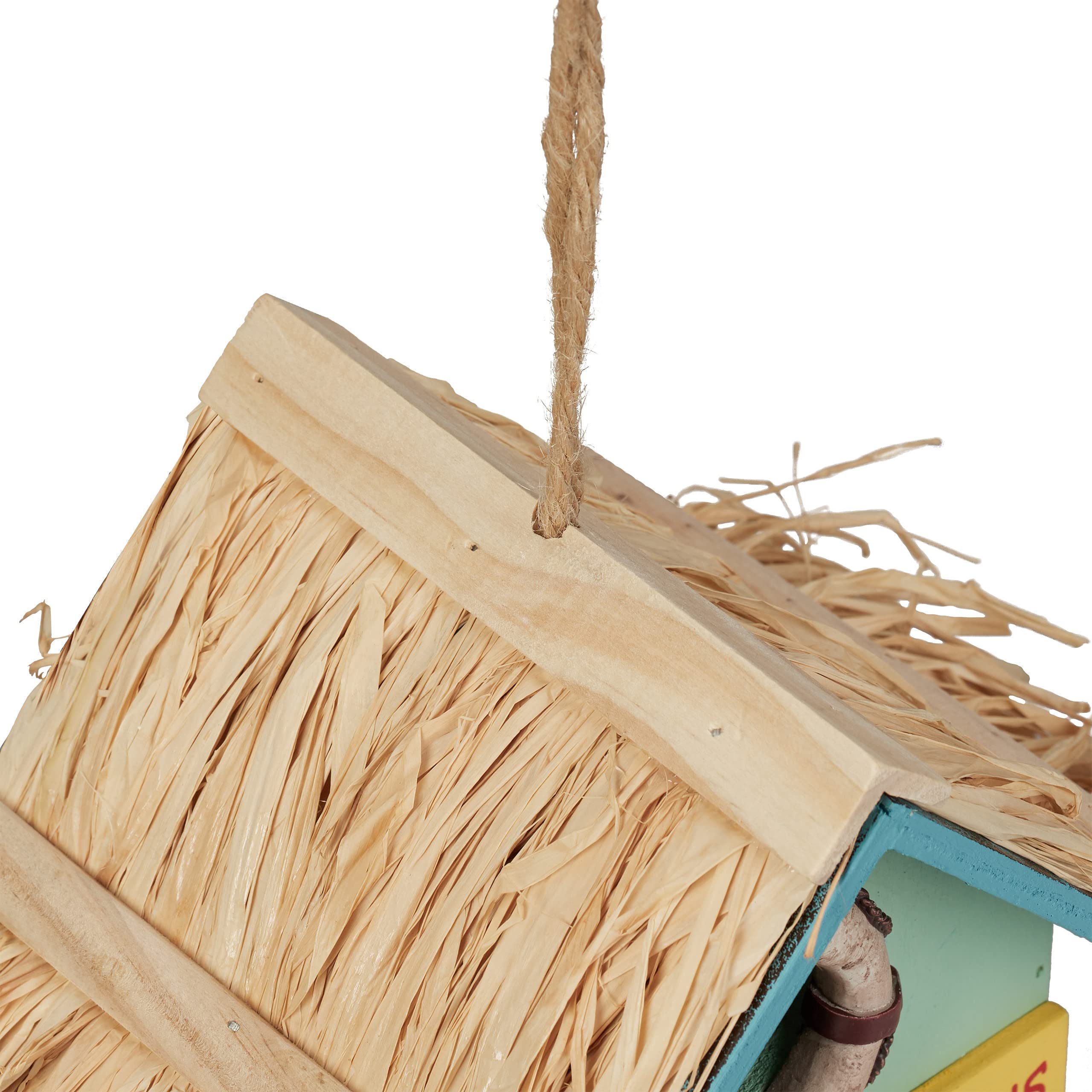 Relaxdays Dekoracyjny domek dla ptaków, domek plażowy, drewno, do zawieszenia, wys. x szer. x gł.: 24,5 x 19 x 13,5 cm, willa dla ptaków do ogrodu, kolorowy
