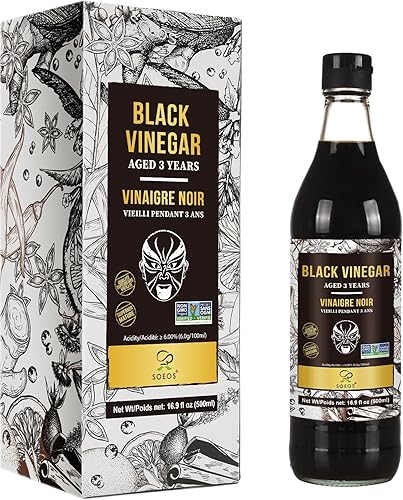 Miniatura 1 de Soeos Vinagre de Chinkiang 16.9 onzas líquidas (16.9fl oz), 3 años de edad, fermentado naturalmente, vinagre negro maduro, vinagre negro chino,